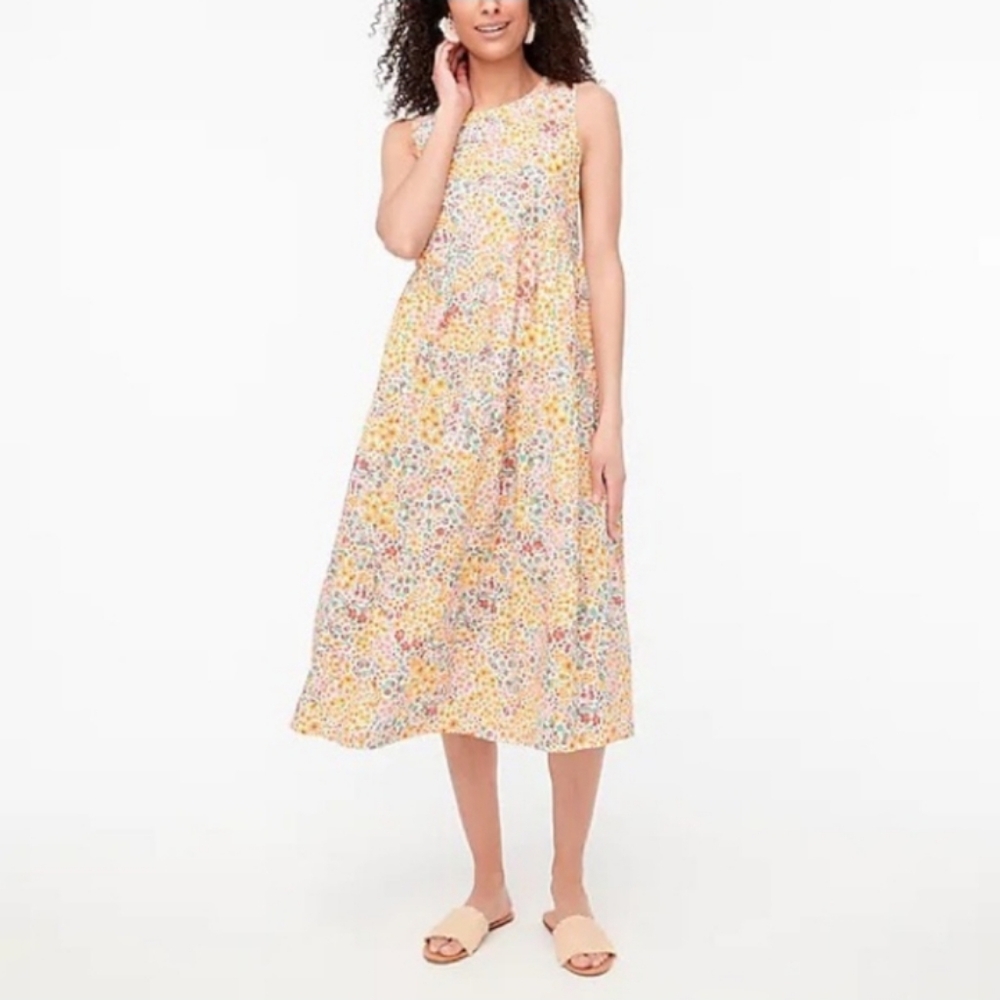 J Crew Factory mixed floral tiered midi dress
